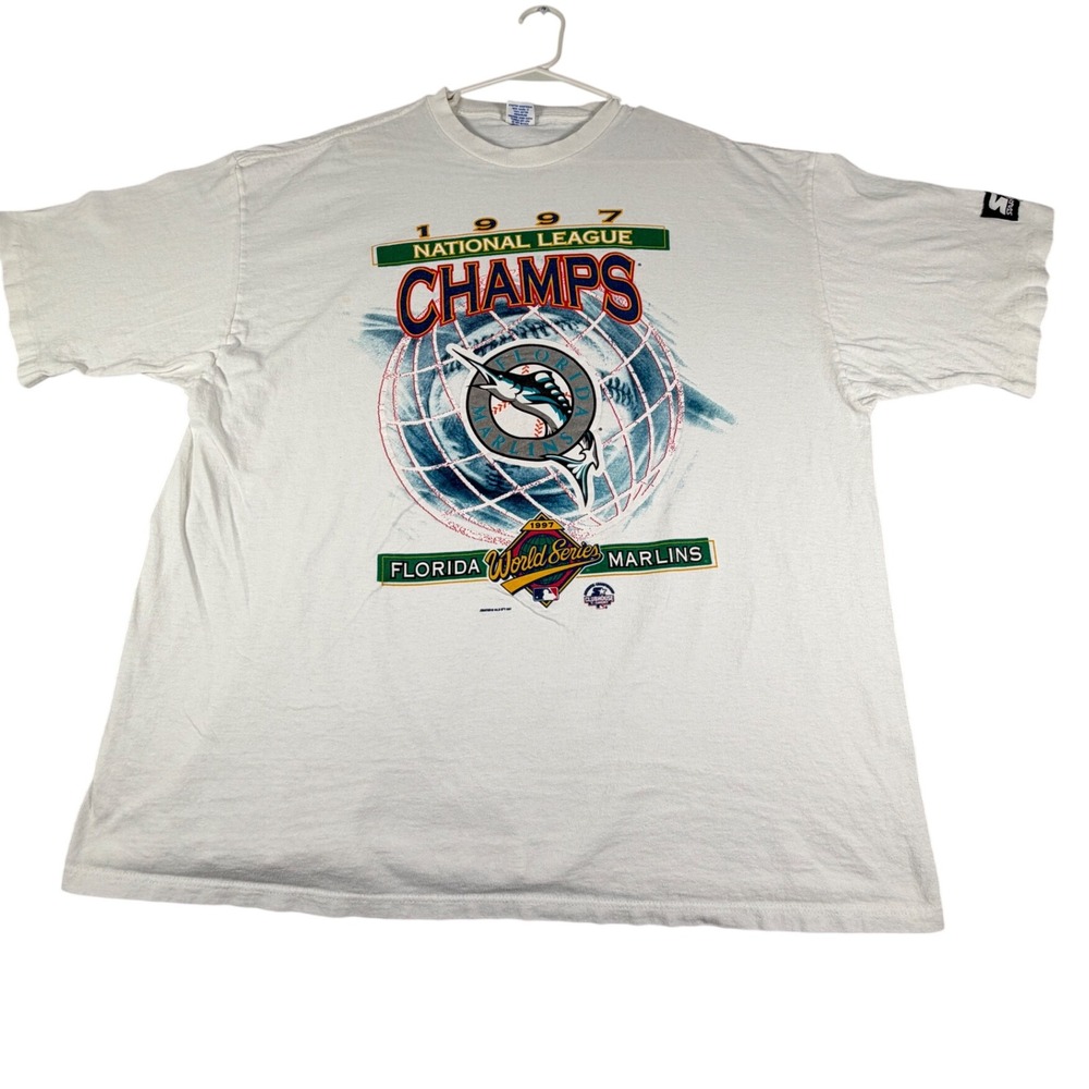 Vintage 1997 Florida Marlins World Series Champs Starter T-Shirt White XXL MLB